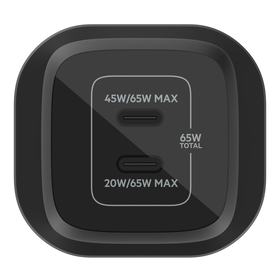 Dual USB-C GaN Wall Charger with PPS 65W, Black, hi-res